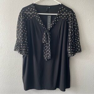 Zero 2 Eight Polka Dot Blouse Women’s Plus Size 2X Black Polka Dot Top NEW